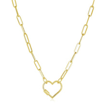 Load image into Gallery viewer, 14k Yellow Gold Paperclip Chain Necklace with Heart Carabiner Clasp
