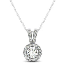 Load image into Gallery viewer, Round Pendant with Split Bail and Diamond Halo in 14k White Gold (3/4 cttw)
