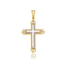 Load image into Gallery viewer, 14k Two-Tone Gold Cross Pendant with an Ornate Budded Style
