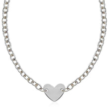 Load image into Gallery viewer, Sterling Silver Rhodium Plated Chain Bracelet with a Flat Heart Motif Station
