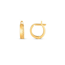 Load image into Gallery viewer, 14k Yellow Gold Textured Huggie Hoops(3x10mm)
