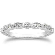 Load image into Gallery viewer, 14k White Gold Vintage Look Fancy Pave Diamond Milgrain Wedding Ring Band

