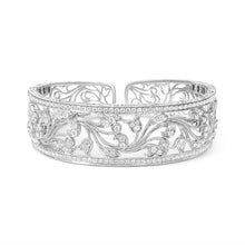 Load image into Gallery viewer, 18K White Gold 3 1/4 Cttw Pave Diamond Openwork Floral Filigree Swirl Bangle Cuff Bracelet (H-I Color, VS2-SI1 Clarity)
