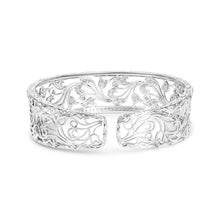 Load image into Gallery viewer, 18K White Gold 3 1/4 Cttw Pave Diamond Openwork Floral Filigree Swirl Bangle Cuff Bracelet (H-I Color, VS2-SI1 Clarity)
