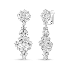 Load image into Gallery viewer, 18K White Gold 9 1/2 Cttw Diamond Cluster Drop Dangle Clip-On Earrings (F-G Color, VS1-VS2 Clarity)
