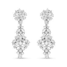 Load image into Gallery viewer, 18K White Gold 9 1/2 Cttw Diamond Cluster Drop Dangle Clip-On Earrings (F-G Color, VS1-VS2 Clarity)
