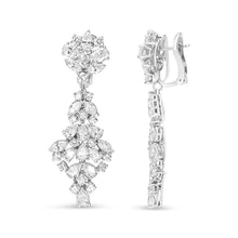 Load image into Gallery viewer, 18K White Gold 9 1/2 Cttw Diamond Cluster Drop Dangle Clip-On Earrings (F-G Color, VS1-VS2 Clarity)
