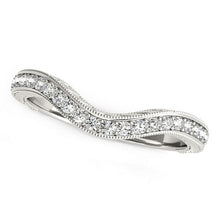 Load image into Gallery viewer, 14k White Gold Milgrained Baroque Curved Diamond Wedding Ring (1/6 cttw)
