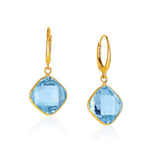 Load image into Gallery viewer, Drop Earrings with Blue Topaz Cushion Briolettes in 14k Yellow Gold

