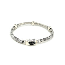 Load image into Gallery viewer, Woven Rope Bracelet with Black Sapphire X Accents in Sterling Silver
