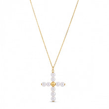 Load image into Gallery viewer, 14k Yellow Gold Pearl Cross Pendant
