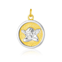 Load image into Gallery viewer, 14k Two Tone Gold Round Angel Medal Pendant
