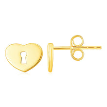 Load image into Gallery viewer, 14k Yellow Gold Heart Padlock Stud Earrings
