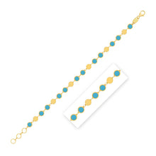 Load image into Gallery viewer, 14k Yellow Gold Turquoise Geometric Mirror Gem Chain Bracelet (5.00 mm)
