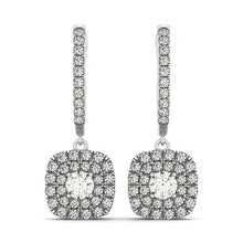 Load image into Gallery viewer, 14k White Gold Double Halo Cushion Outer Shaped Diamond  Earrings (3/4 cttw)
