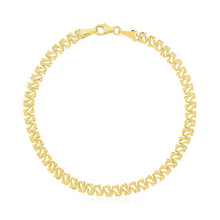 Load image into Gallery viewer, 14k Yellow Gold High Polish Textured Fancy Chain Bracelet (4mm)
