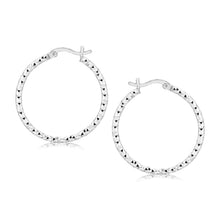 Load image into Gallery viewer, Sterling Silver Faceted Motif Hoop Earrings with Rhodium Plating
