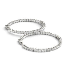 Load image into Gallery viewer, 14k White Gold Diamond Hoop Earrings with Shared Prong Setting (2 cttw)
