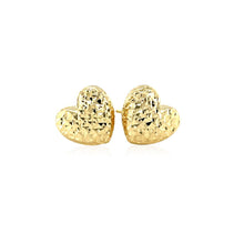 Load image into Gallery viewer, 14k Yellow Gold Puffed Heart Earrings with Diamond Cuts
