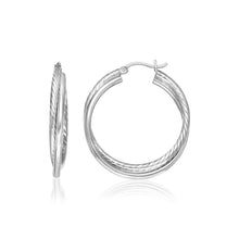 Load image into Gallery viewer, Sterling Silver Ridged Hoop Earrings with Textured Design
