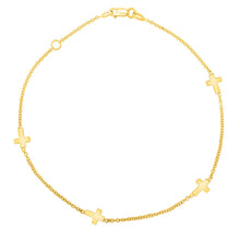Load image into Gallery viewer, 14k Yellow Gold Polished Station Cross Anklet (1.00 mm)
