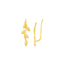 Load image into Gallery viewer, Leafy Branch Motif Climber Earrings in 14k Yellow Gold
