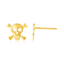 Load image into Gallery viewer, 14K Yellow Gold Skull and Crossbones Post Earrings
