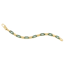 Load image into Gallery viewer, 14k Yellow Gold Malachite Paperclip Gem Link Bracelet (7.00 mm)
