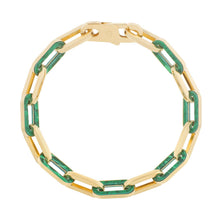 Load image into Gallery viewer, 14k Yellow Gold Malachite Paperclip Gem Link Bracelet (7.00 mm)
