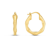 Load image into Gallery viewer, 14k Yellow Gold Medium Bamboo Hoop Earrings
