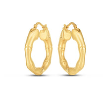 Load image into Gallery viewer, 14k Yellow Gold Medium Bamboo Hoop Earrings

