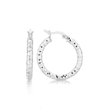 Load image into Gallery viewer, Sterling Silver Faceted Style Hoop Earrings with Rhodium Finishing
