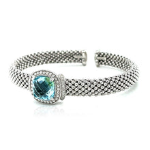 Load image into Gallery viewer, Popcorn Texture Cuff Bangle with Blue Topaz and Diamonds in Sterling Silver
