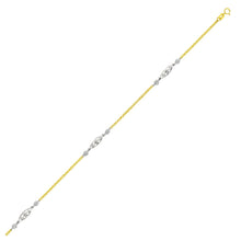 Load image into Gallery viewer, 14k Two-Tone Gold Chain Anklet with Rope Design Oval Stations
