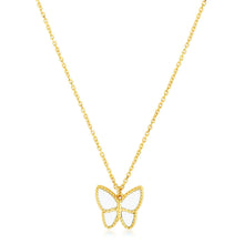 Load image into Gallery viewer, 14k Yellow Gold High Polish Butterfly Peral Paste Necklace
