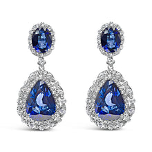 Load image into Gallery viewer, 18K White Gold Blue Sapphire 2 3/4 Cttw Diamond Halo Drop Dangle Earring (G-H Color, SI1-SI2 Clarity)
