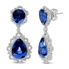 Load image into Gallery viewer, 18K White Gold Blue Sapphire and Diamond 2.00 Cttw Diamond Halo Drop and Dangle Earring (G-H Color, SI1-SI2 Clarity)
