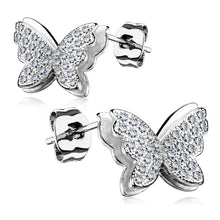 Load image into Gallery viewer, 925 Silver CZ Paved Layered Butterfly Stud Earrings

