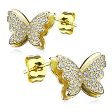 Load image into Gallery viewer, 925 Silver CZ Paved Layered Butterfly Stud Earrings

