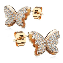 Load image into Gallery viewer, 925 Silver CZ Paved Layered Butterfly Stud Earrings
