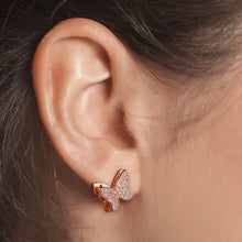 Load image into Gallery viewer, 925 Silver CZ Paved Layered Butterfly Stud Earrings

