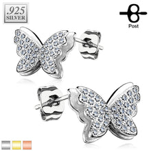 Load image into Gallery viewer, 925 Silver CZ Paved Layered Butterfly Stud Earrings

