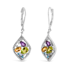 Load image into Gallery viewer, Sterling Silver Diamond Accent Multi Stone Rhombus Drop Earrings

