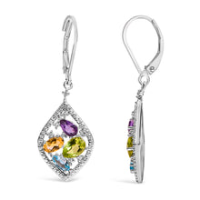 Load image into Gallery viewer, Sterling Silver Diamond Accent Multi Stone Rhombus Drop Earrings
