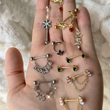 Load image into Gallery viewer, 14G 5/8 Clear Gem Fringe Dangle Barbell Nipple Ring Set
