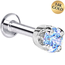 Load image into Gallery viewer, 16G Solid 14K White Gold 3mm Plexi Blue Cubic Zirconia Tragus Earring Stud
