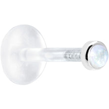 Load image into Gallery viewer, 16G 5/16 Solid 14K White Gold 2mm Genuine Rainbow Moonstone Bioplast Tragus Earring Stud
