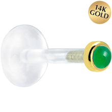 Load image into Gallery viewer, 16G 5/16 Solid 14K Yellow Gold 2mm Genuine Jade Bioplast Tragus Earring Stud
