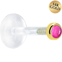 Load image into Gallery viewer, 16G 5/16 Solid 14K Yellow Gold 2mm Genuine Pink Tourmaline Bioplast Tragus Earring Stud
