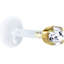 Load image into Gallery viewer, 16G 5/16 Solid 14K Yellow Gold 3mm Clear Cubic Zirconia Bioplast Tragus Earring Stud
